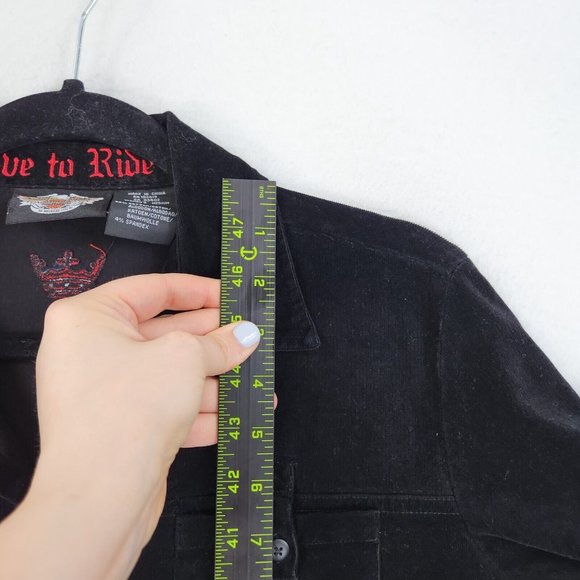 Harley Davidson Shirt Womens Medium Black Micro Cord Embroidered Dragon Corduroy - Picture 5 of 13
